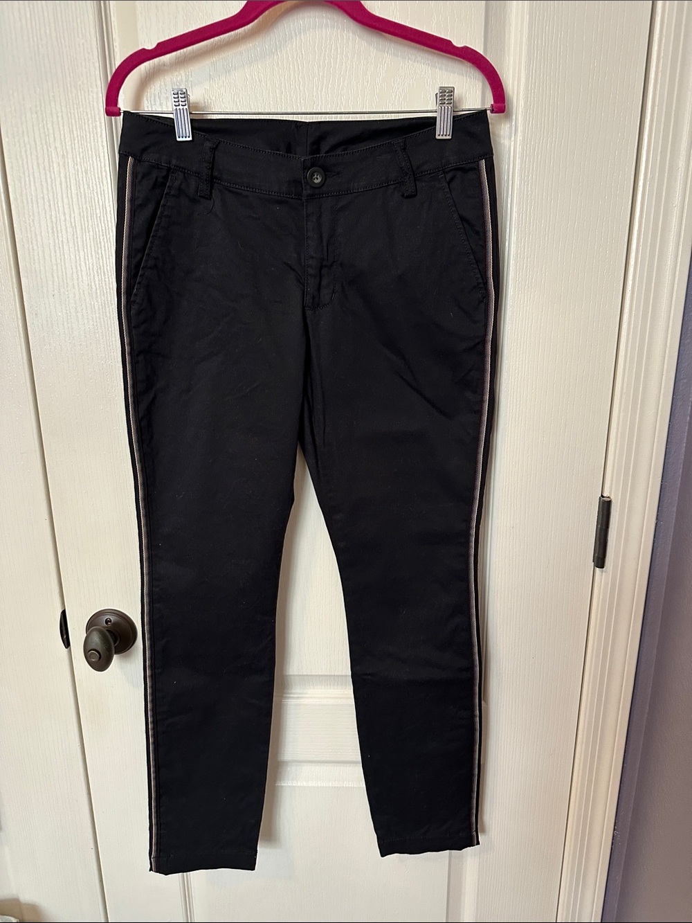 CAbi Women’s 5313 Black Chino Pants with Multicolor Side Stripe